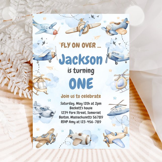 Airplane Fly On Over Boy Birthday Invitation (Creator Uploaded)
