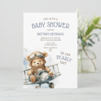 Airplane Flying Bear Blue Baby Shower