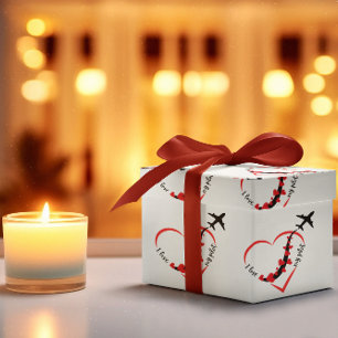 Airplane Flying Heart ILove My Pilot Fun Birthday Wrapping Paper