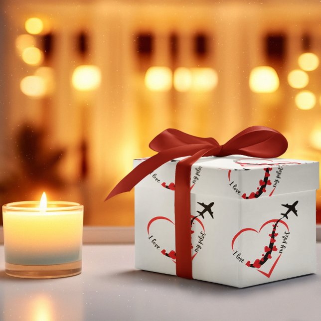 Airplane Flying Heart ILove My Pilot Fun Birthday Wrapping Paper (Creator Uploaded)