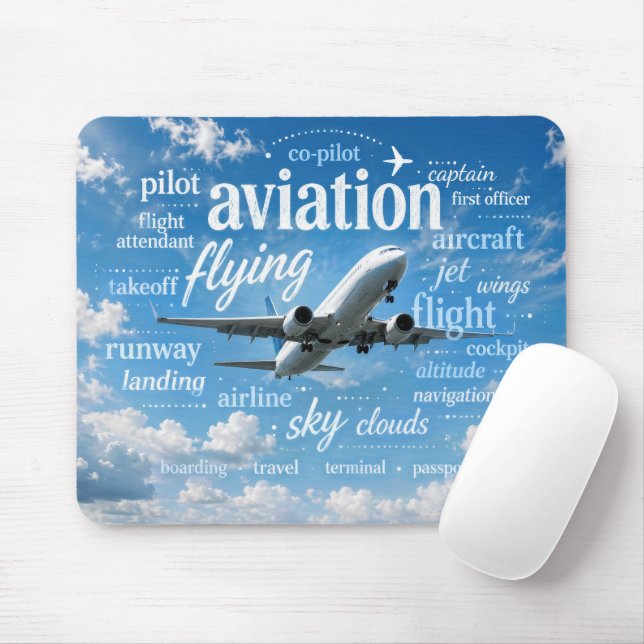 Airplane Flying in a Word Cloud Mouse Pad (With Mouse)