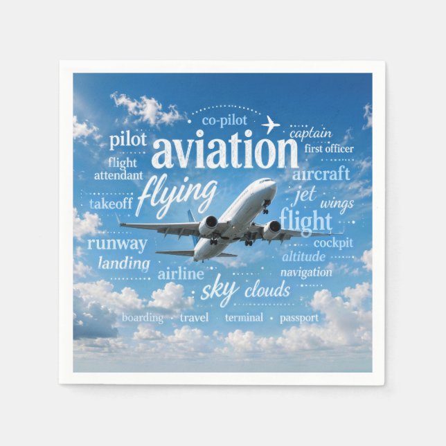 Airplane Flying in a Word Cloud Napkin (Front)