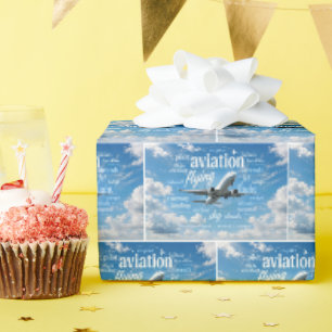 Airplane Flying in a Word Cloud Wrapping Paper