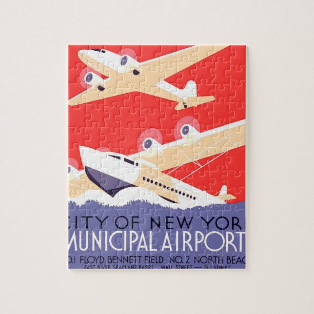 Airplane Flying Vintage WPA Colorful Jigsaw Puzzle (Vertical)