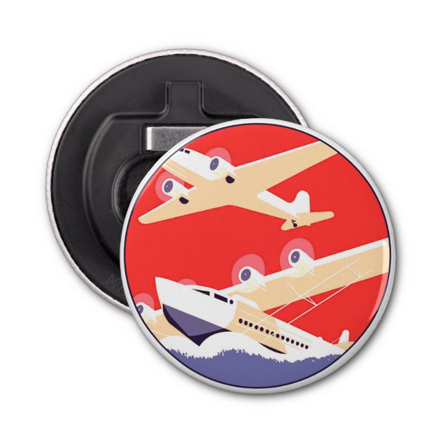 Airplane Flying Vintage WPA Colourful Bottle Opener (Front)