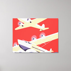Airplane Flying Vintage WPA Colourful Canvas Print