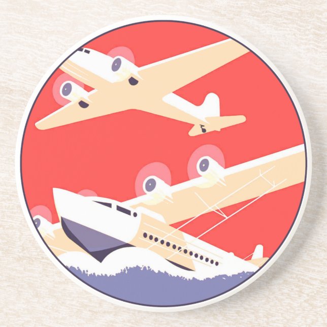 Airplane Flying Vintage WPA Colourful Coaster (Front)