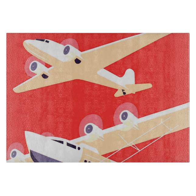 Airplane Flying Vintage WPA Colourful Cutting Board (Front)