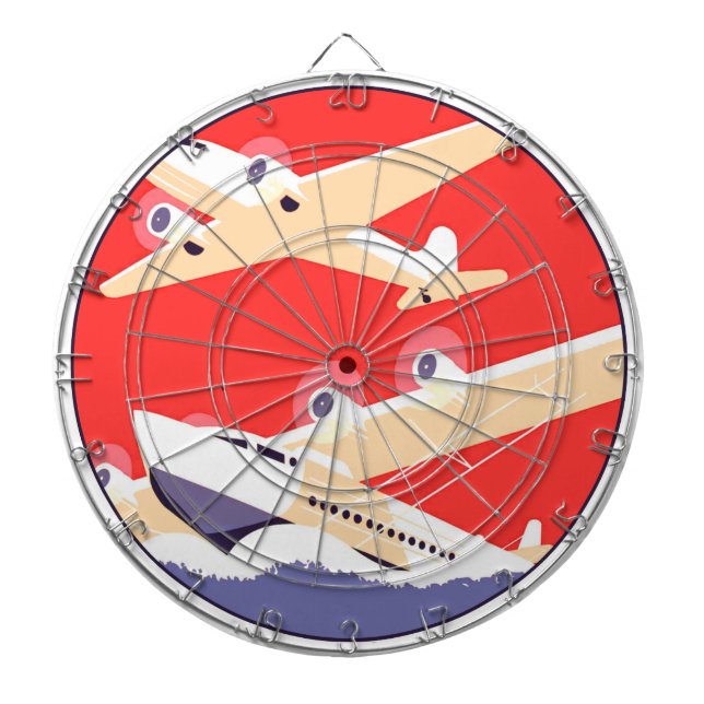 Airplane Flying Vintage WPA Colourful Dartboard (Front)