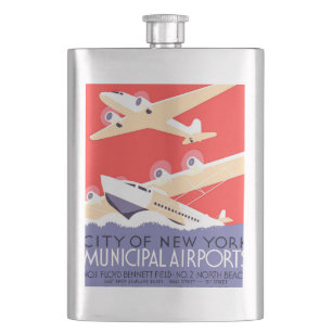 Airplane Flying Vintage WPA Colourful Hip Flask