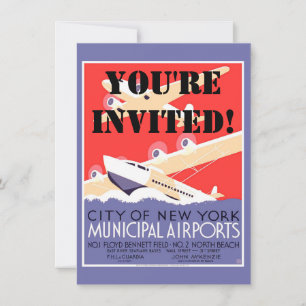 Airplane Flying Vintage WPA Colourful Invitation
