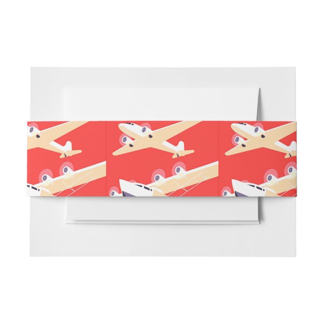 Airplane Flying Vintage WPA Colourful Invitation Belly Band (Front Example)