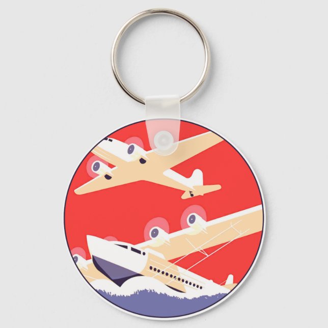 Airplane Flying Vintage WPA Colourful Keychain (Front)