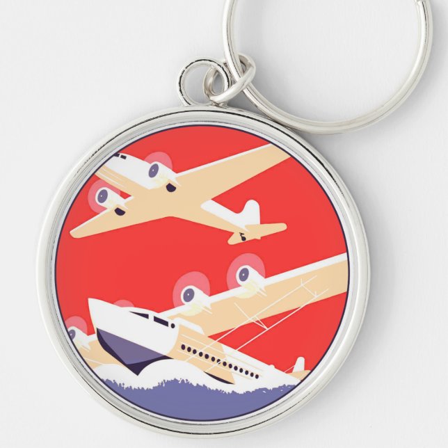 Airplane Flying Vintage WPA Colourful Keychain (Front)