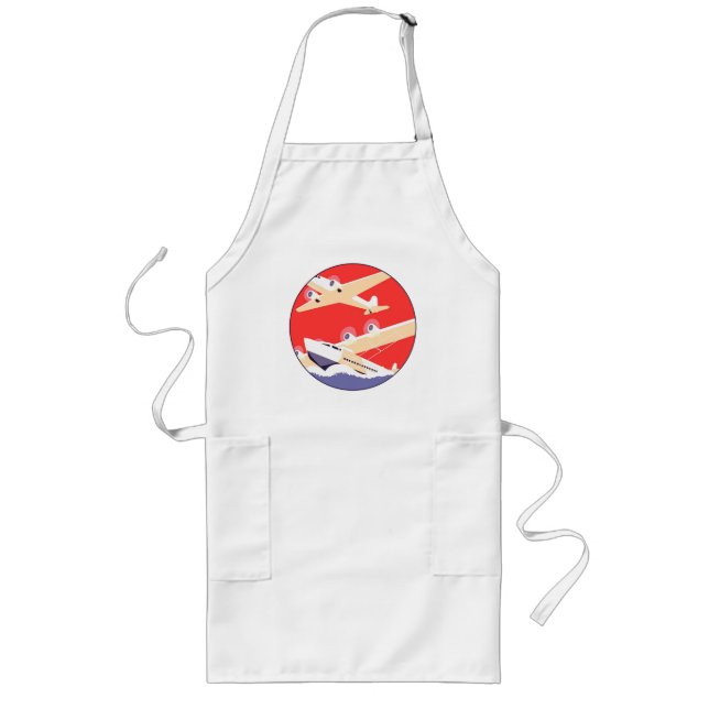 Airplane Flying Vintage WPA Colourful Long Apron (Front)