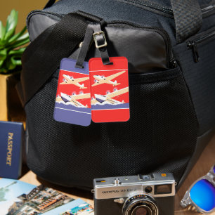 Airplane Flying Vintage WPA Colourful Luggage Tag