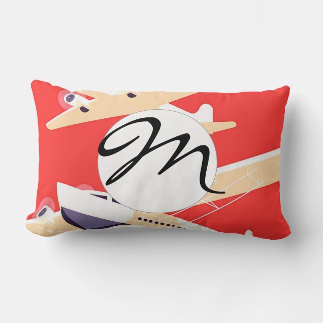 Airplane Flying Vintage WPA Colourful Lumbar Pillow (Front)