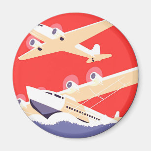 Airplane Flying Vintage WPA Colourful Magnet