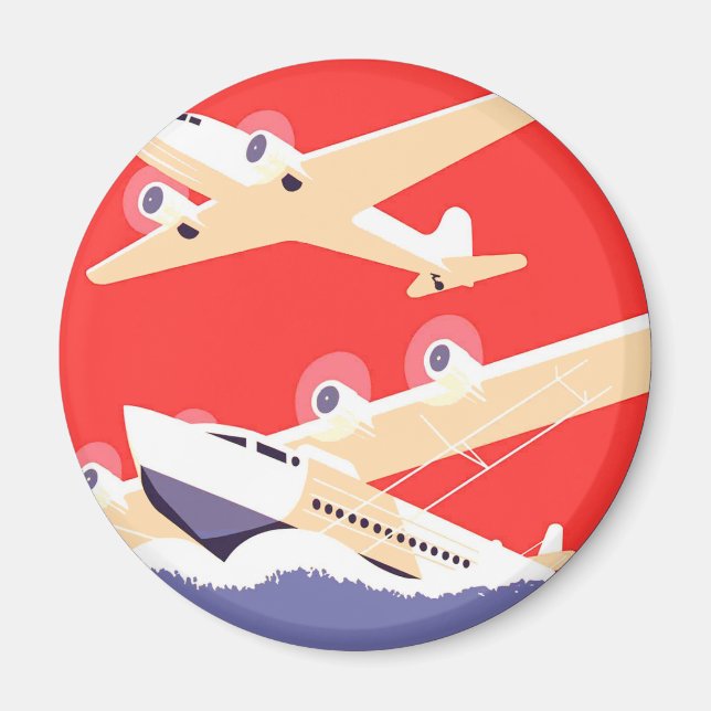 Airplane Flying Vintage WPA Colourful Magnet (Front)