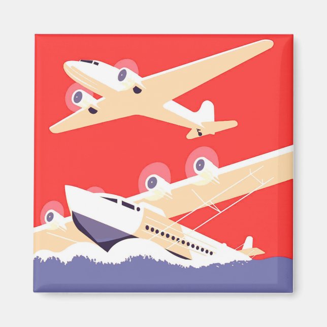Airplane Flying Vintage WPA Colourful Magnet (Front)
