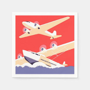 Airplane Flying Vintage WPA Colourful Napkin