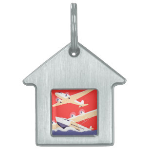 Airplane Flying Vintage WPA Colourful Pet ID Tag
