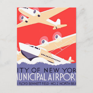Airplane Flying Vintage WPA Colourful Postcard