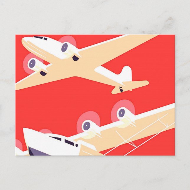 Airplane Flying Vintage WPA Colourful Postcard (Front)