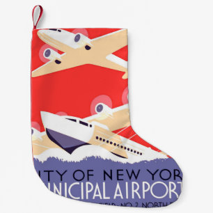 Airplane Flying Vintage WPA Colourful Small Christmas Stocking