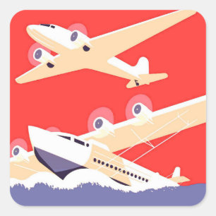 Airplane Flying Vintage WPA Colourful Square Sticker