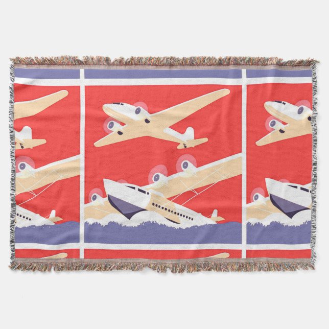 Airplane Flying Vintage WPA Colourful Throw Blanket (Front)