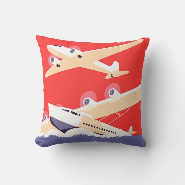 Airplane Flying Vintage WPA Colourful Throw Pillow (Front)