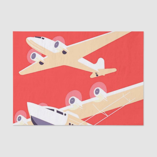 Airplane Flying Vintage WPA Colourful Tissue Paper (Front)