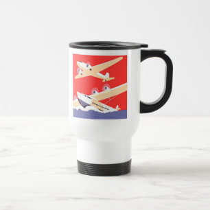Airplane Flying Vintage WPA Colourful Travel Mug