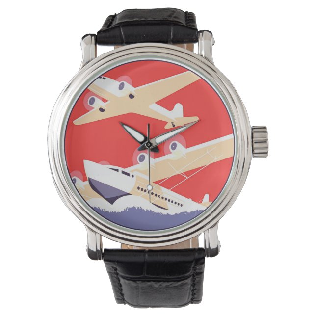 Airplane Flying Vintage WPA Colourful Watch (Front)