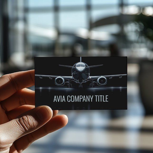 Airplane Front Boeing Model Solid Black Avia Business Card (Perfect for business)