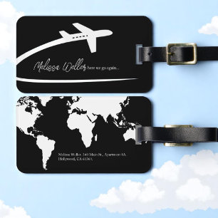 Airplane (front side), World Map (back) Luggage Tag