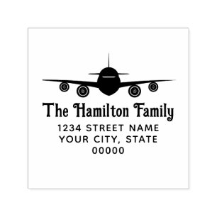 Airplane Front View Family Name Return Address Self-inking Stamp
