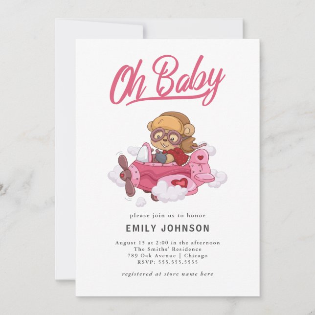 Airplane Girl Baby Shower Invitation (Front)