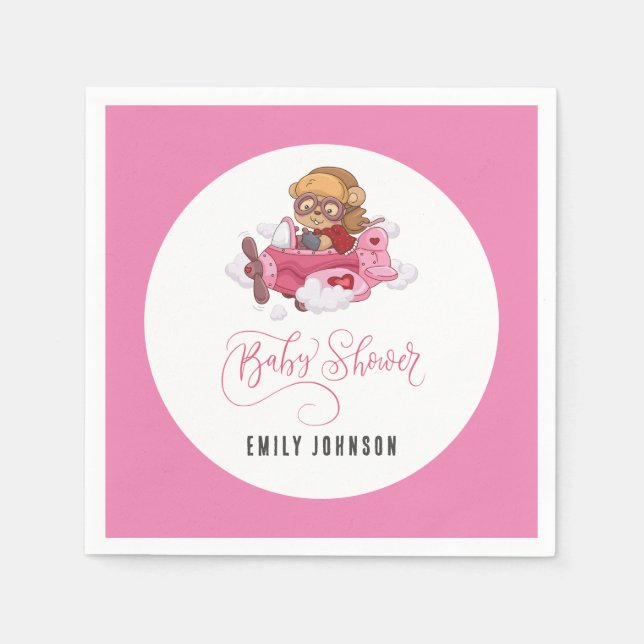 Airplane Girl Baby Shower Napkin (Front)