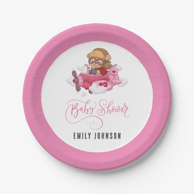 Airplane Girl Baby Shower Paper Plate (Front)
