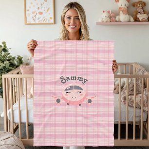 Airplane Girl Baby Shower Pink Grey Cute Whimsical Fleece Blanket