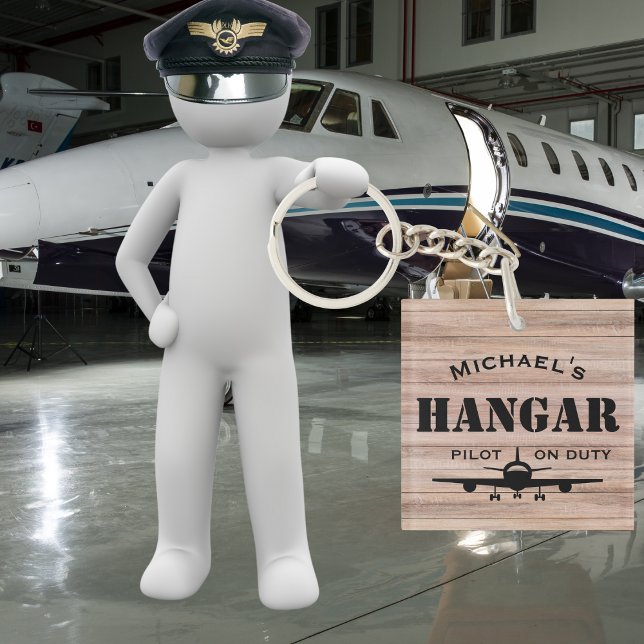 Airplane Hangar & Pilot on Duty Personalized Gift Keychain (Creator Uploaded)