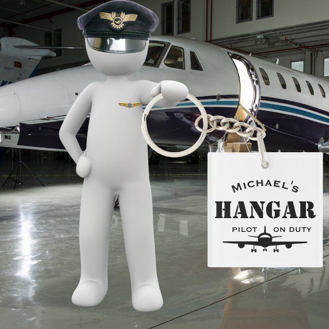 Airplane Hangar & Pilot on Duty Personalized Gift Keychain (Creator Uploaded)