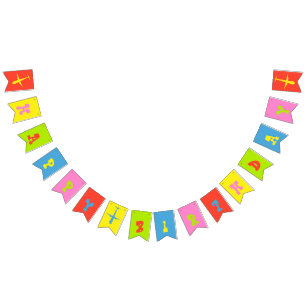 Airplane Happy Birthday Bright Colours Swallowtail Bunting Flags