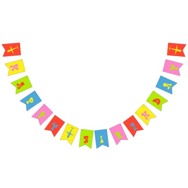 Airplane Happy Birthday Bright Colours Swallowtail Bunting Flags (All)