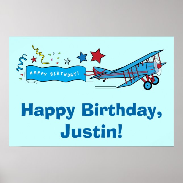 Airplane Happy Birthday Name Customizable Poster (Front)