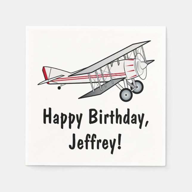 Airplane Happy Birthday Name Customizble Napkin (Front)