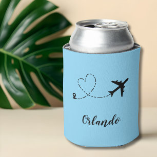  Airplane & Heart Contrail Travel Custom Vacation Can Cooler