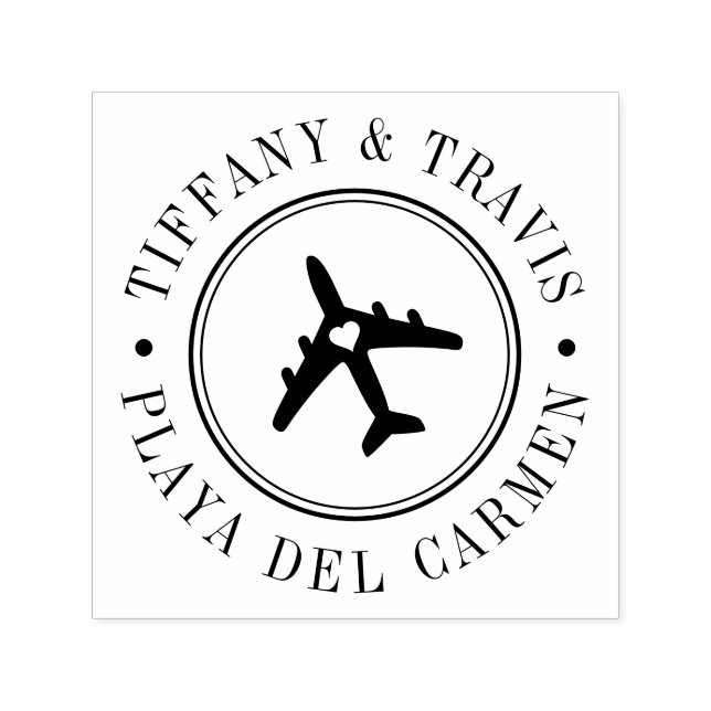 Airplane Heart Destination Passport Style Stamp (Design)